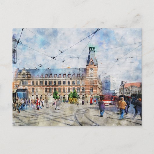 テューリンゲン州エアフルトの都市景観。水彩画。 ポストカード (正面)