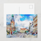 テューリンゲン州エアフルトの都市景観。水彩画。 ポストカード (正面/裏面)