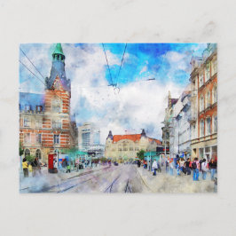 テューリンゲン州エアフルトの都市景観。水彩画。 ポストカード