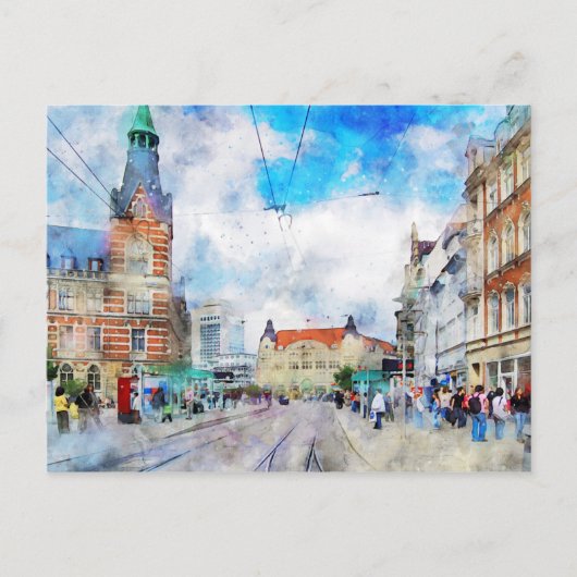 テューリンゲン州エアフルトの都市景観。水彩画。 ポストカード (正面)