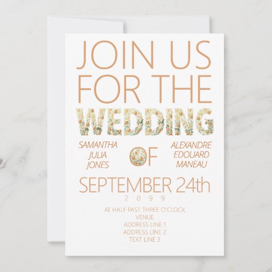 テラはっきりしたコタモダンボヘミアン結婚グリーナリー 招待状 (正面)