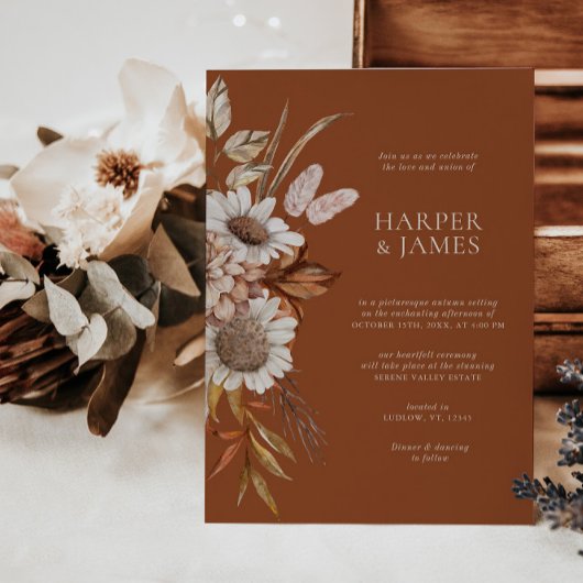 テラエレガントコタモダンフローラボホ秋の結婚式 招待状