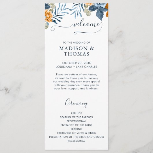 テラエレガントコタ素朴ユーカリ秋の結婚式 プログラム (正面)