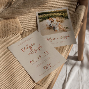 テラエレガントコッタミニマルBoho写真結婚ズ 招待状