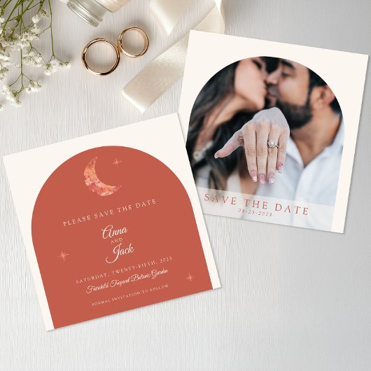 テラエレガントコッタ水彩月と星写真 セーブザデート