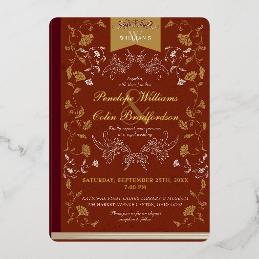 テラエレガントコッタ金ゴールドフローラブックカバー結婚ズ 箔招待状 (正面)