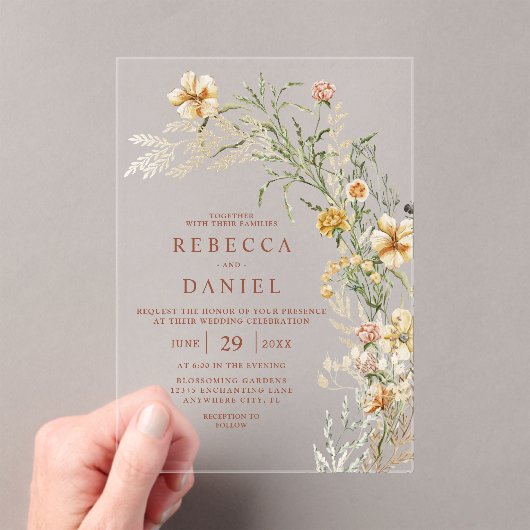 テラエレガントコッタ&ベージュボホフローラ結婚ズ アクリル招待状 (インサイチュ (ポータブル))