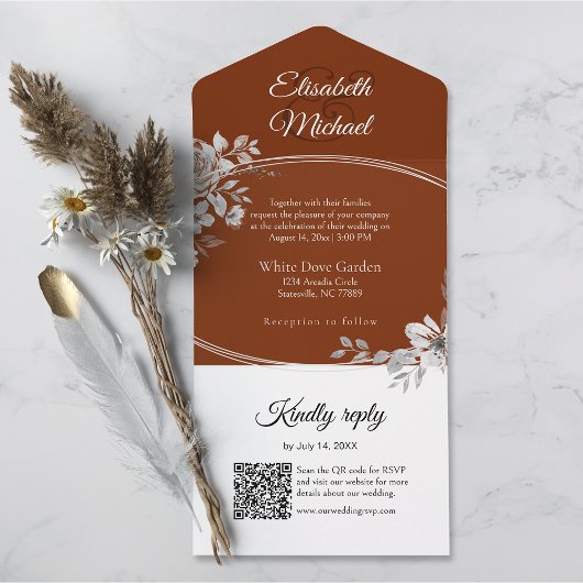 テラエレガントコッタQRコードモノグラムウェディングRSVP オールインワン招待状