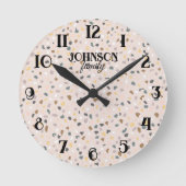 テラカスタムッツォパターンソフトニュートラルファミリー ラウンド壁時計 (正面)