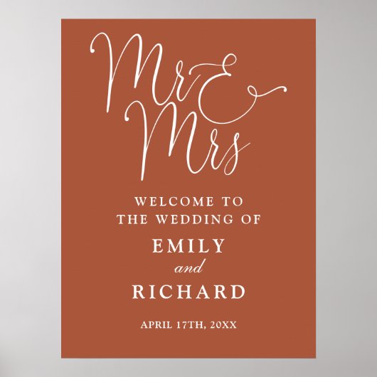 テラクッタ 結婚式 ウェルカムサイン Mr. and Mrs. ポスター (正面)