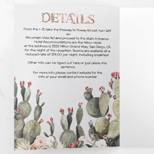 テラコタとサク結婚スの3倍招待状 三つ折り招待状 (内部最初)