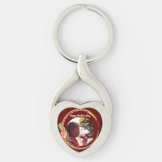 テラコタと金ゴールド母の日のカスタム写真 キーホルダー (正面)