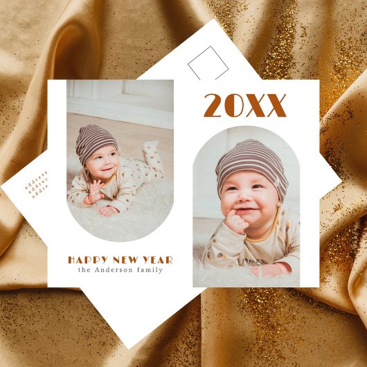 テラコタはっきりしたタイポグラフィ新年2枚の写真 シーズンポストカード