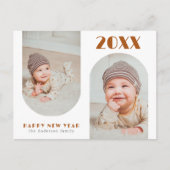 テラコタはっきりしたタイポグラフィ新年2枚の写真 シーズンポストカード (正面)