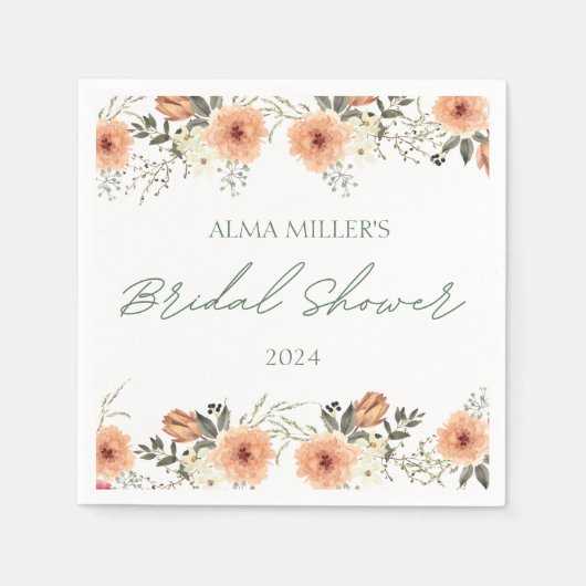 テラコタフラワーブライダルシャワーペーパーナプキン スタンダードカクテルナプキン (正面)