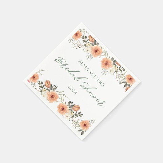 テラコタフラワーブライダルシャワーペーパーナプキン スタンダードカクテルナプキン (角)