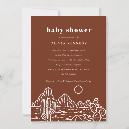 テラコタベビーシャワーカボスラインアート砂漠 招待状 (正面)