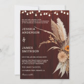 テラコタ素朴とマルーン花模様ズ結婚 招待状 (正面)