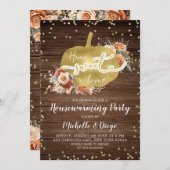 テラコタ素朴フローラカボチャ引っ越し祝いパーティーパーティー 招待状 (正面/裏面)