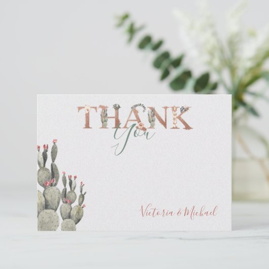 テラコタ結婚とサボテンのサンキューカード 出欠カード (スタンド正面)