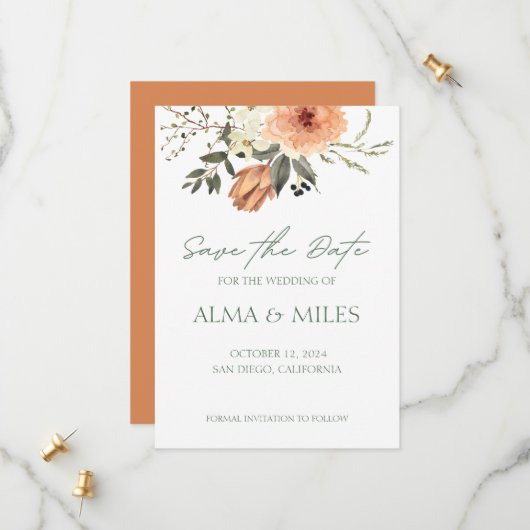 テラコタ花の日付を保存 セーブザデート (正面/裏面インサイチュ)