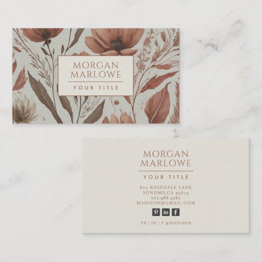 テラコッエレガントタボホワイルドフラワーフローラルパターン 名刺 (正面/裏面)