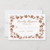 テラコッタお洒落手描き結婚花 出欠カード (正面)