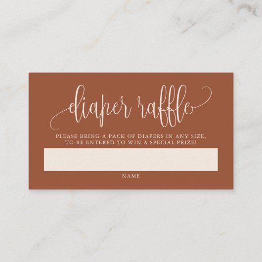 テラコッタかわいらしスクリプトオムツラッフルカード プレイスカード (正面)