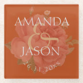 テラコッタかわいらしラストフローラかわいいウェディングパーティー ガラスコースター (正面)