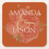 テラコッタかわいらしラストフローラかわいいウェディングパーティー スクエアペーパーコースター (正面)