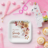 テラコッタかわいらし秋フローラグリーンリー誕生日 ペーパープレート (パーティー)