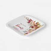 テラコッタかわいらし秋フローラグリーンリー誕生日 ペーパープレート (傾斜あり)