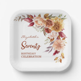 テラコッタかわいらし秋フローラグリーンリー誕生日 ペーパープレート