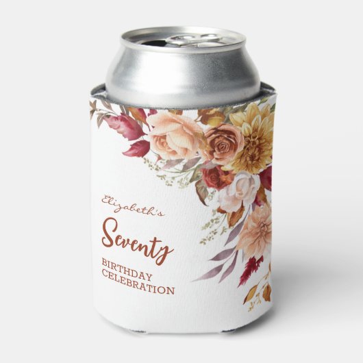 テラコッタかわいらし秋フローラグリーンリー誕生日 缶クーラー (缶正面)