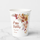 テラコッタかわいらし秋フローラ植物学誕生日 紙コップ (裏面)