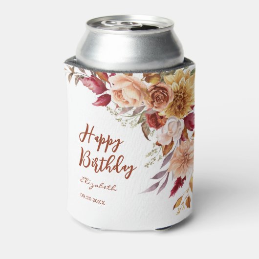 テラコッタかわいらし秋フローラ植物学誕生日 缶クーラー (缶裏面)