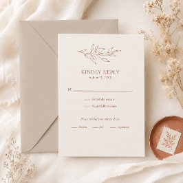 テラコッタとアイボリーのボタニカル結婚式RSVPカード 出欠カード