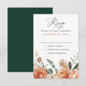 テラコッタとエメラルドグリーンのラスティックフラワーの結婚式 出欠カード (正面/裏面)