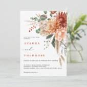 テラコッタとエメラルドグリーン素朴フローラ結婚ズ 招待状 (スタンド正面)