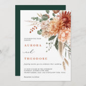 テラコッタとエメラルドグリーン素朴フローラ結婚ズ 招待状 (正面/裏面)