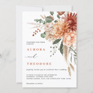 テラコッタとエメラルドグリーン素朴フローラ結婚ズ 招待状