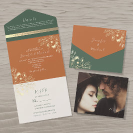 テラコッタとオリーブグリーンの結婚式 オールインワン招待状