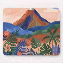 テラコッタとコバルトの火山風景 マウスパッド