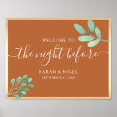 テラコッタとゴールドのリハーサルディナーウェルカム ポスター (正面)
