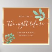 テラコッタとゴールドのリハーサルディナーウェルカム ポスター (正面)