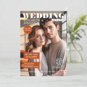 テラコッタとサビ色の雑誌の結婚式の写真 招待状 (スタンド正面)