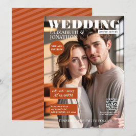 テラコッタとサビ色の雑誌の結婚式の写真 招待状
