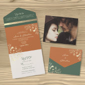 テラコッタとセージグリーンのウェディング オールインワン招待状