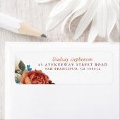 テラコッタとターコイズブルーの花 秋 ラベル (インサイチュ)