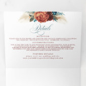 テラコッタとティール（緑がかった色）ブルーエレガントボホ結婚ズ 三つ折り招待状 (内部最初)